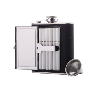 6oz Hip Flask with Built-In Cigarette Case