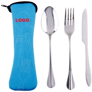 Camping Utensil Spoon Fork Knife Set Lunch Box Travel Flatware With Neoprene Case