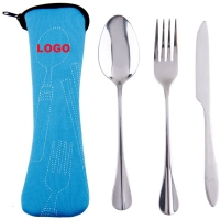 Camping Utensil Spoon Fork Knife Set Lunch Box Travel Flatware With Neoprene Case