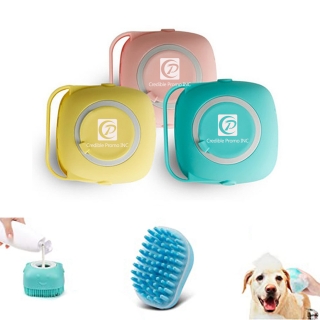 Dog Bath Brush Pet Massage Brush Shampoo Dispenser Soft Silicone Brush Rubber Bristle