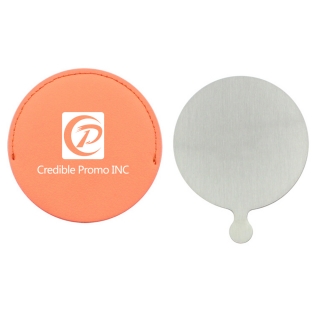 Round Handheld Compact Mirror With PU Leather Cover