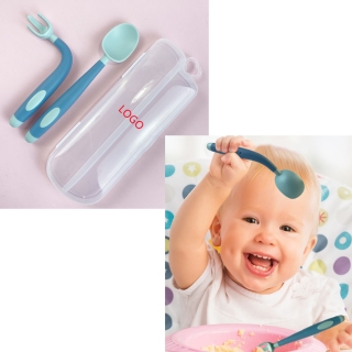 Baby Curved Handle Self-Feeding Learning Spoon And Fork Set