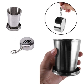 Portable Stainless Steel Folding Travel Water Cup With Keychain