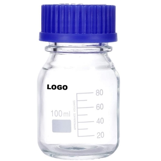 100ml Graduated Round Reagent Storage Glass Bottle With GL45 Blue Polypropylene Screw Cap