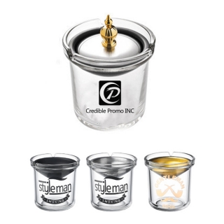 Funnel Glass Ashtray For Cigarettes With Stainless Steel Lid