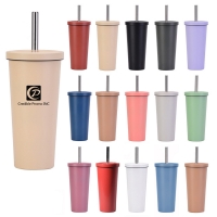 24oz Ceramic Lined Coating Travel Mug With Stainless Steel Straw and Lid