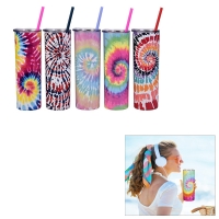 Tie Dye Skinny Tumbler with Lid and Straw