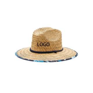 Straw Hat With Custom Patch And Full Color Underbrim Imprint