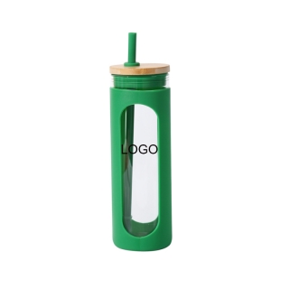 20oz Glass Water Bottles with Straw and Bamboo Lid