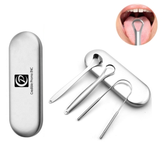 3pcs Portable Stainless Steel Tongue Scrubber Set