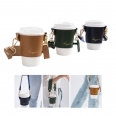 PU Leather Coffee Cup Holder Sleeve Pouch with Leather Handle