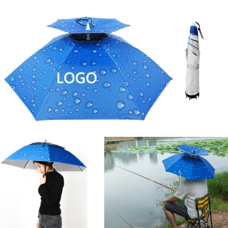 37'' Diameter Double Layer Folding Compact UV Rain Protection Umbrella Hat