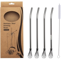 4pcs Stainless Steel Straws Filter Spoon Set