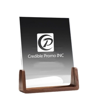 Crystal Trophy Award With Wooden Base