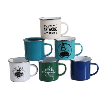 Custom Full Color Imprint 16oz Enameled Steel Cup with Stainless Rim
