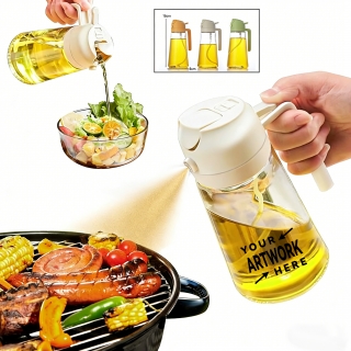 16oz/470ml Glass 2 in 1 Oil Spray Bottle with Pourer